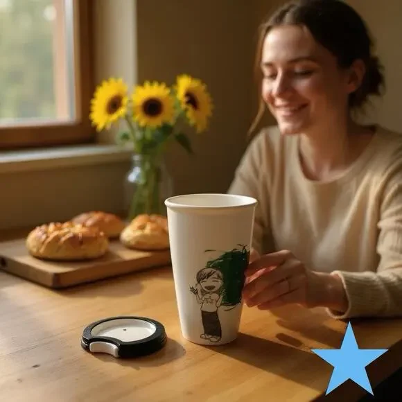 Starbucks 2015 Dot Collection Green Finger Paint Boy Ceramic Travel Mug 12oz - Picture 3 of 6